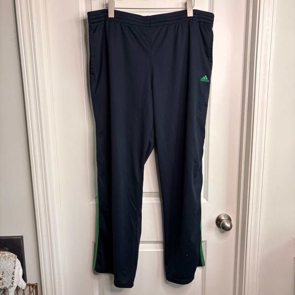 VTG Adidas Mens‎ Clima365 Track Pants Navy Blue Green Stripes Athletic Joggers L